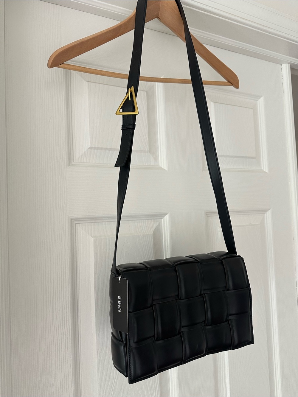 Black Woven Faux Leather Crossbody Bag